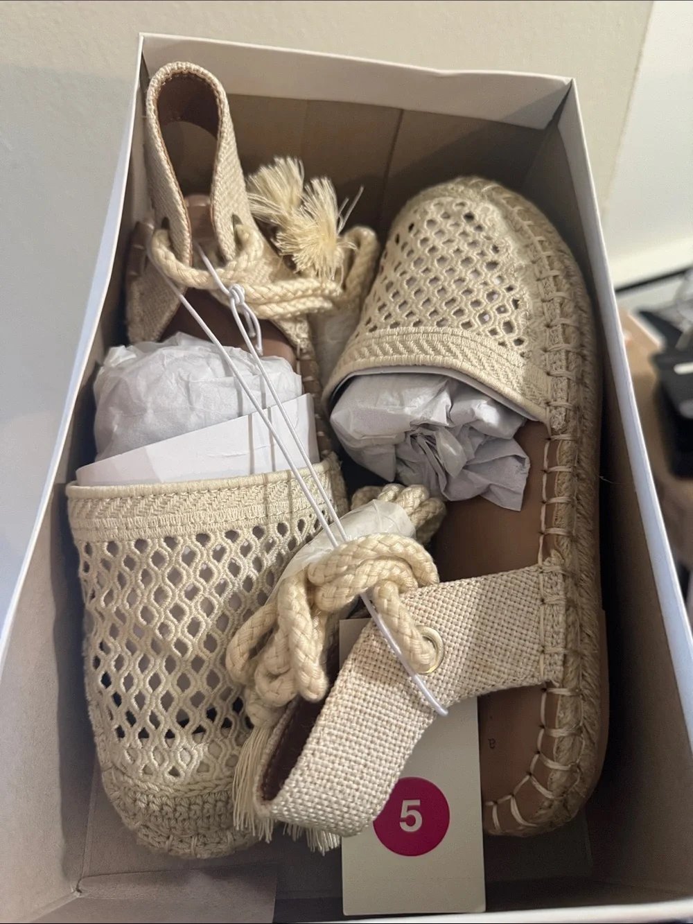 Cream Woven Espadrille Sandals with Braided Tie